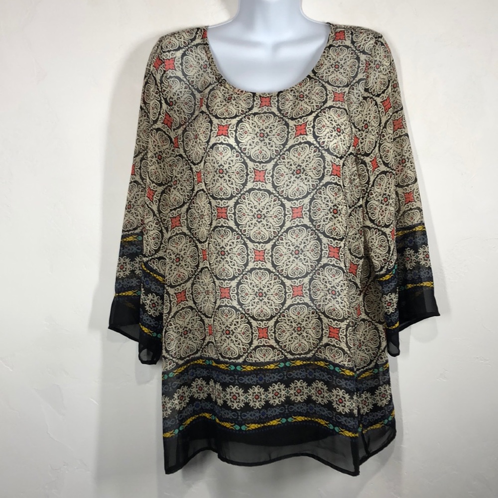 Kld Signature Medallion Print Blouse Size Large - image 1